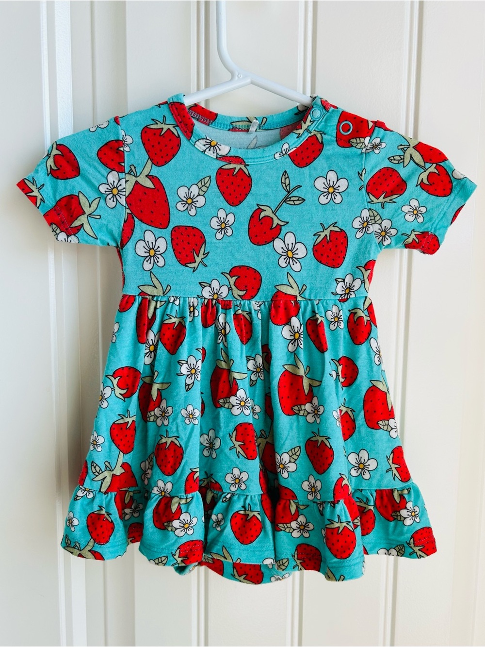 Posh Peanut Aqua Strawberry Print Dress